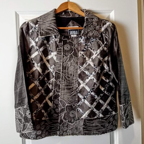 YakMagik Taupe Pure Silk Embroidered Print Jacket - Picture 1 of 7